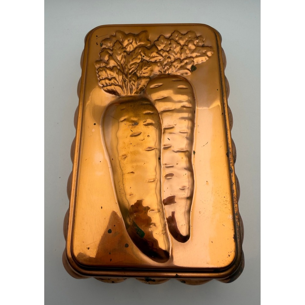 Vintage Copper Carrot Mold Rectangular Fluted Tin Kitchen Wall Decor 7.5 Inch